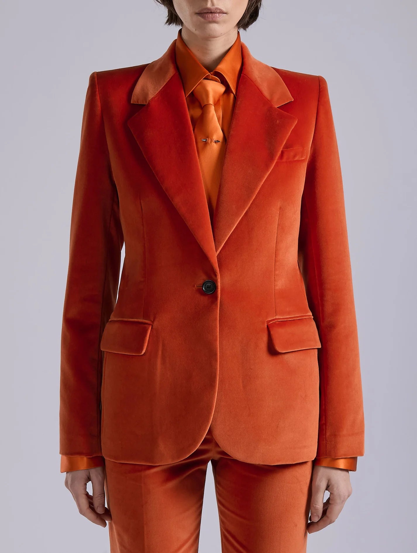 Barbara Bui Orange Velvet Fitted Jacket