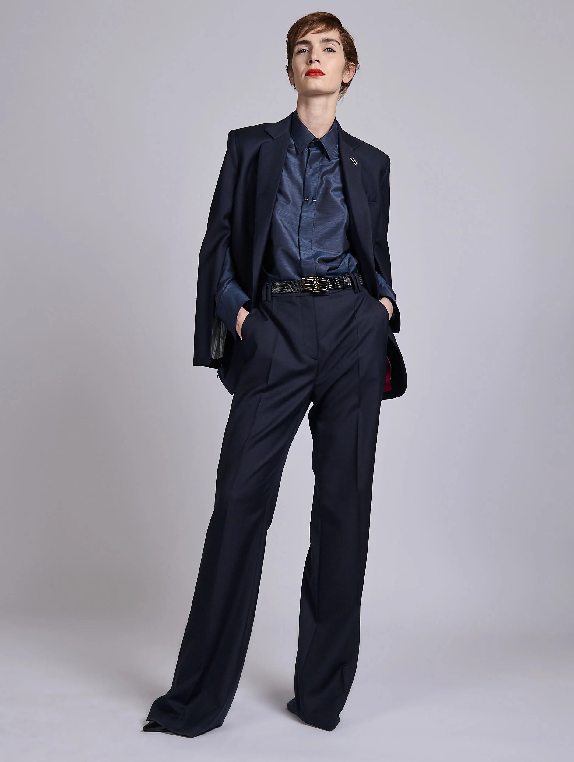 Barbara Bui Twill Straight Jacket navy blue G1223AAF