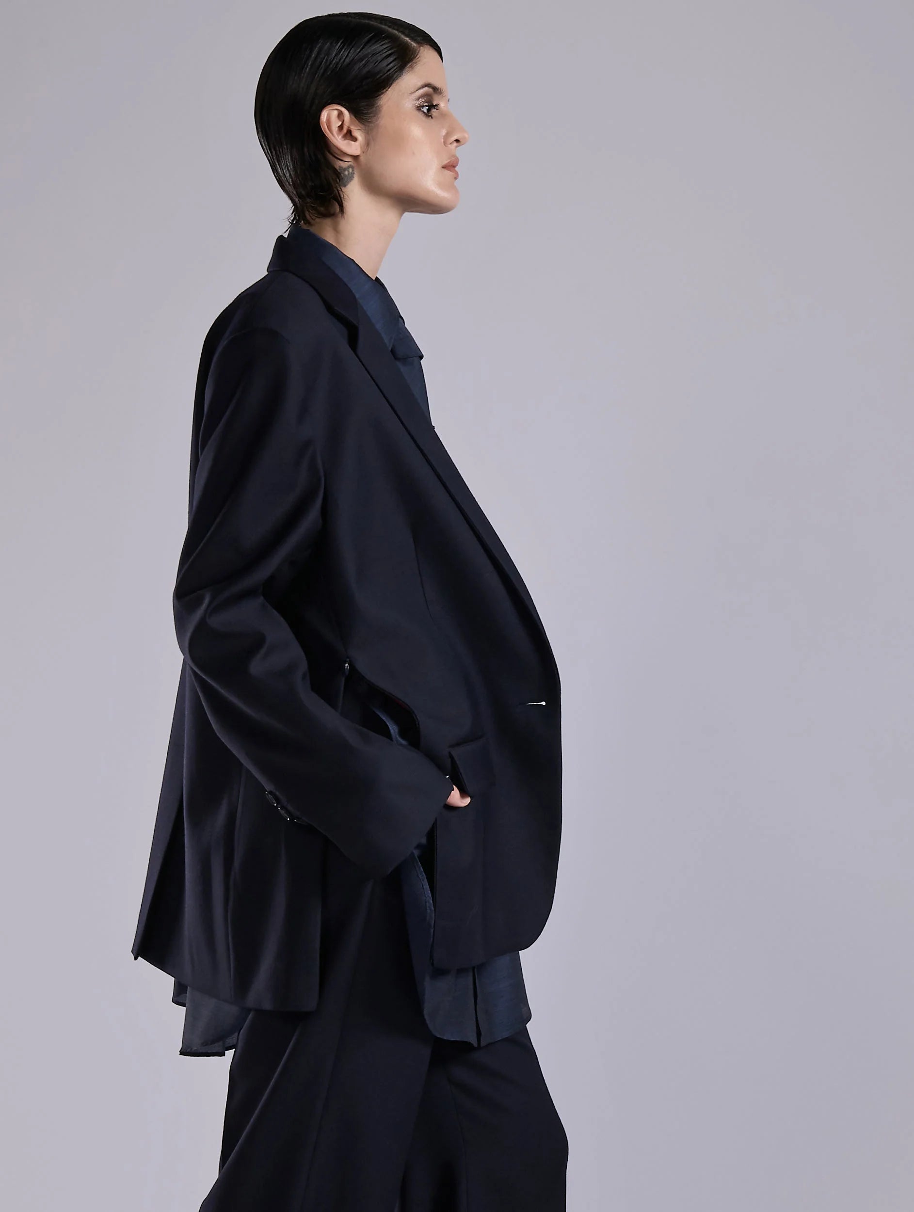 Barbara Bui Twill Straight Jacket navy blue G1223AAF