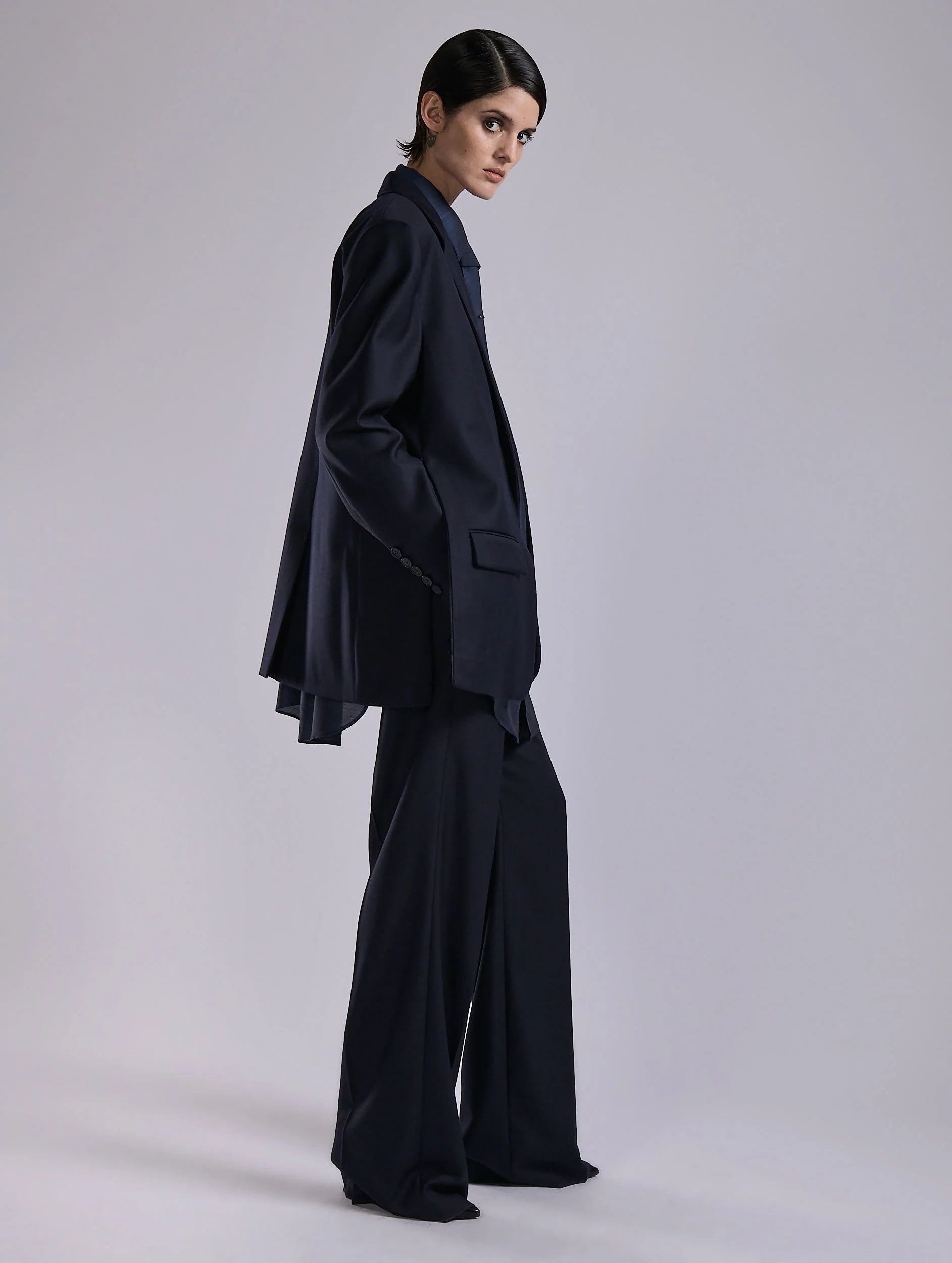 Barbara Bui Twill Straight Jacket navy blue G1223AAF