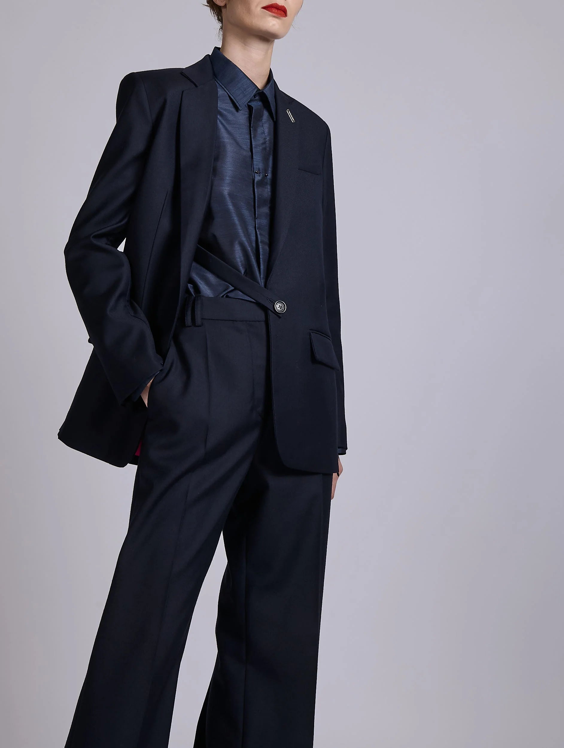 Barbara Bui Twill Straight Jacket navy blue G1223AAF