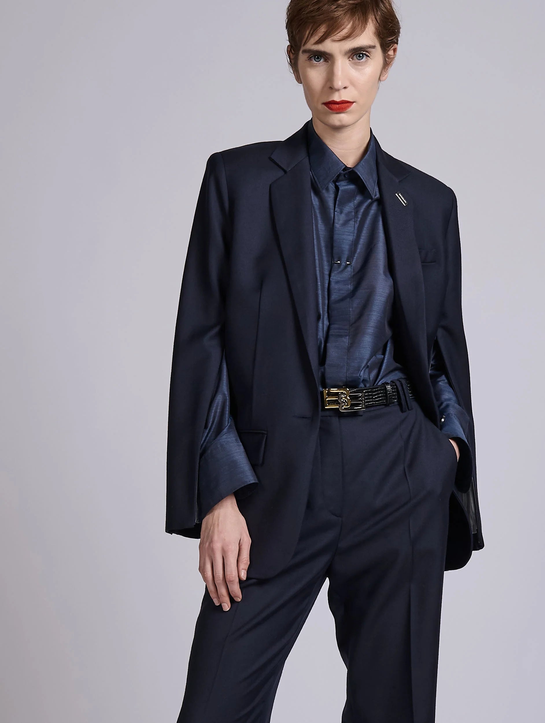 Barbara Bui Twill Straight Jacket navy blue G1223AAF