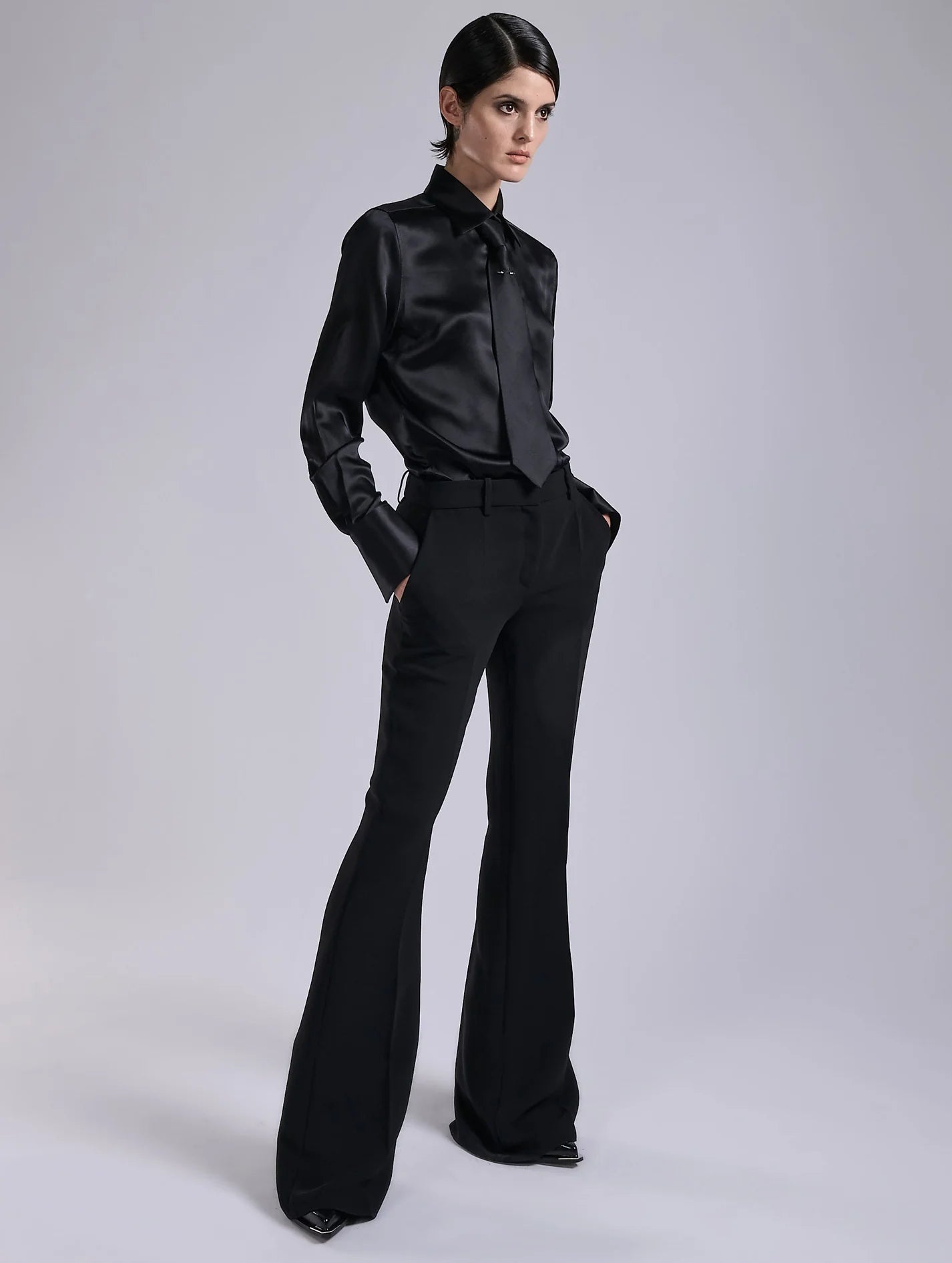 Barbara Bui BLACK SILK SATIN LAVALLIÈRE SHIRT