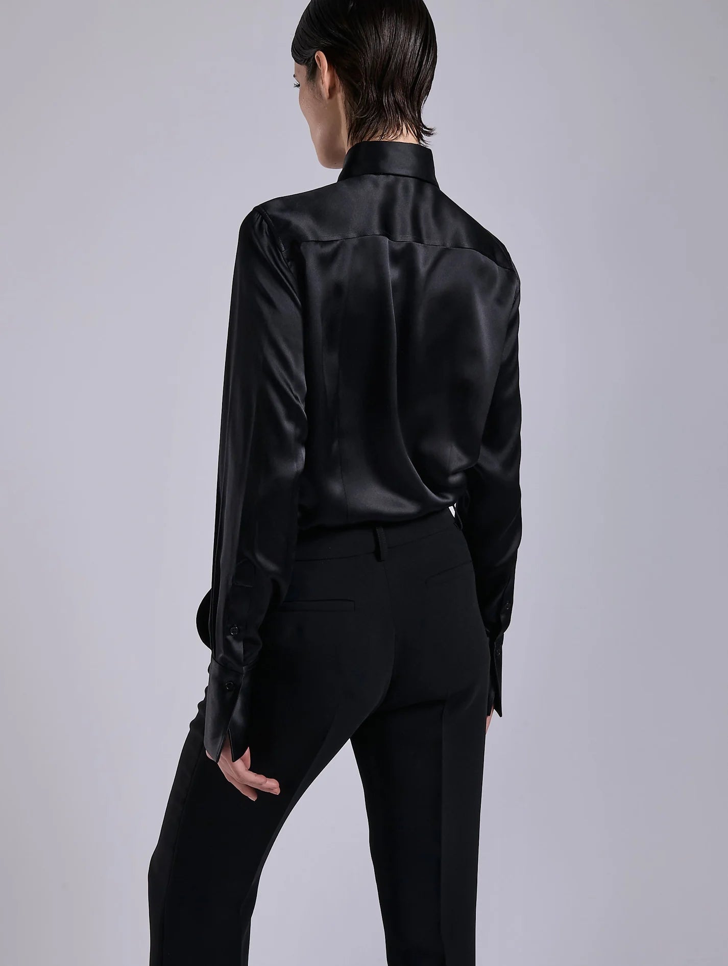 Barbara Bui BLACK SILK SATIN LAVALLIÈRE SHIRT