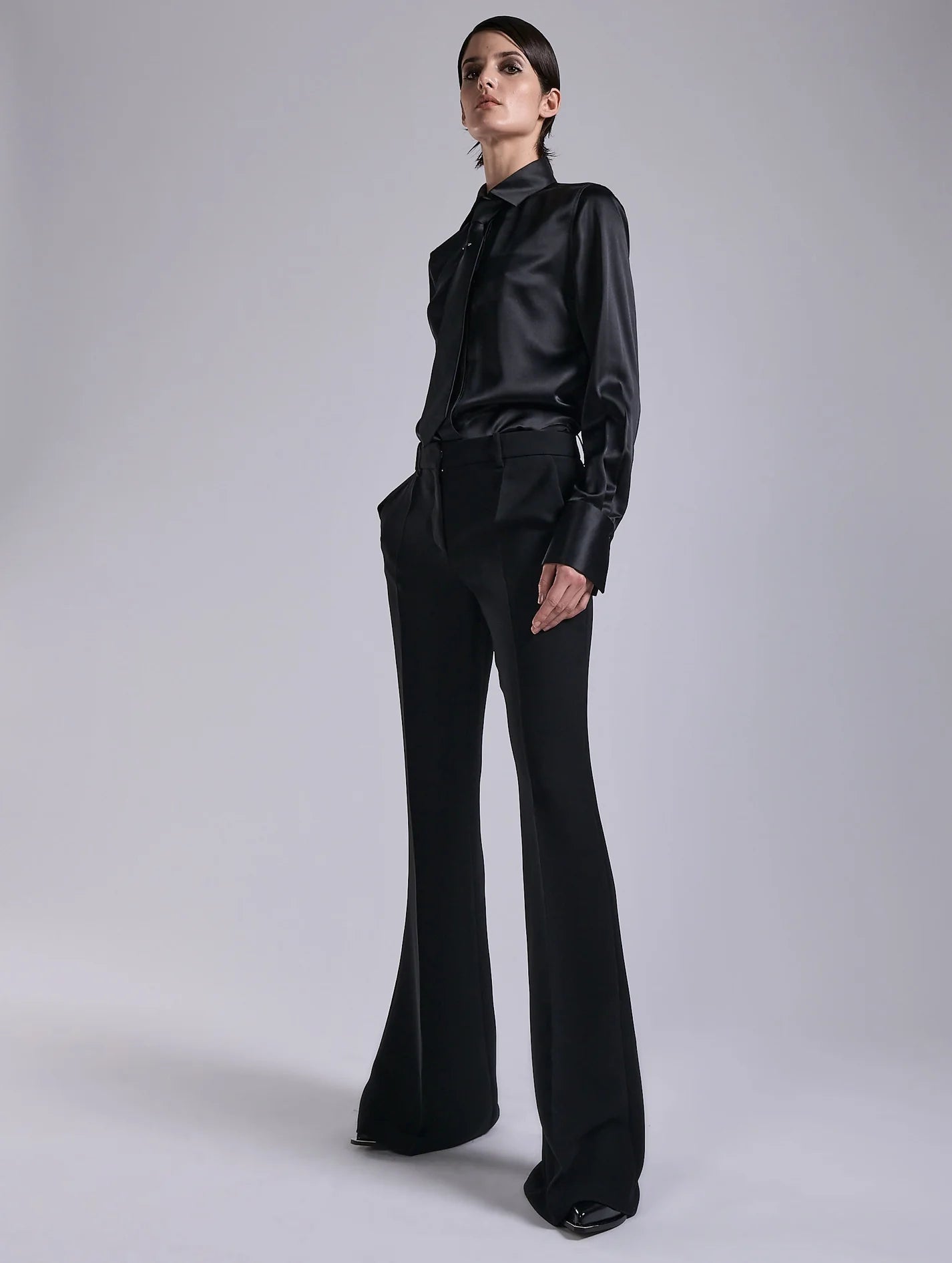 Barbara Bui BLACK SILK SATIN LAVALLIÈRE SHIRT