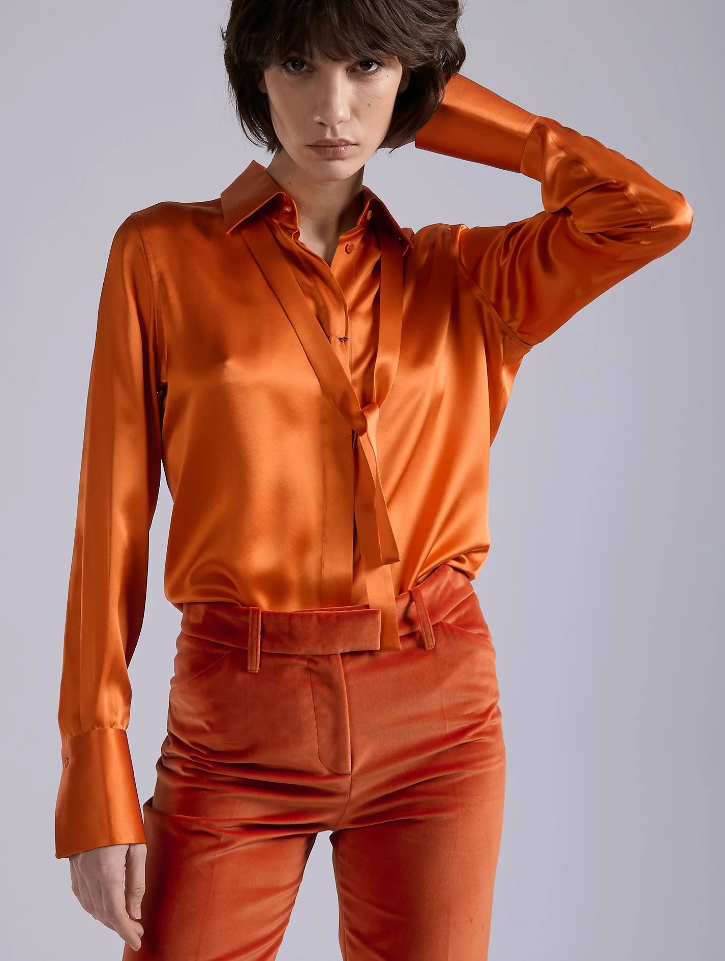 Barbara Bui ORANGE SILK SATIN LAVALLIÈRE SHIRT