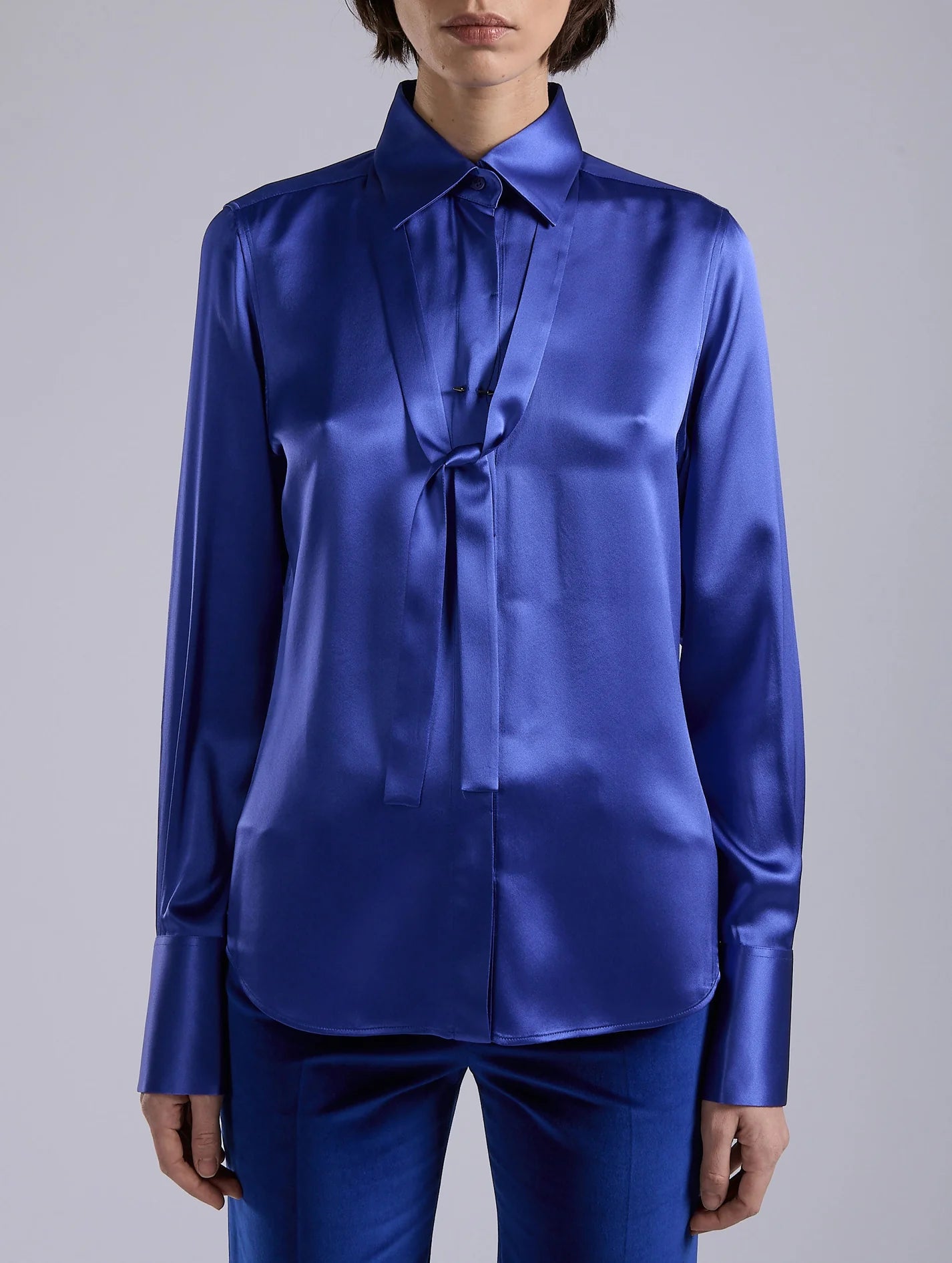 Barbara Bui BLUE SILK SATIN LAVALLIÈRE SHIRT