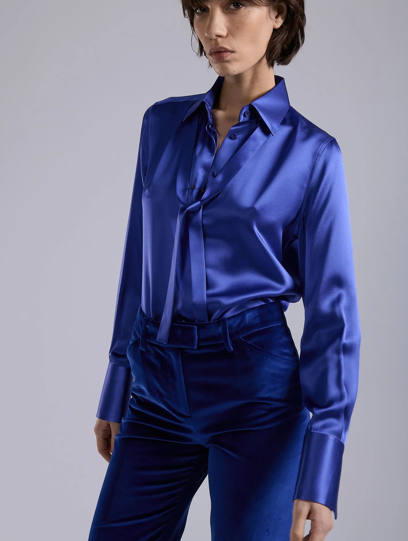 Barbara Bui BLUE SILK SATIN LAVALLIÈRE SHIRT