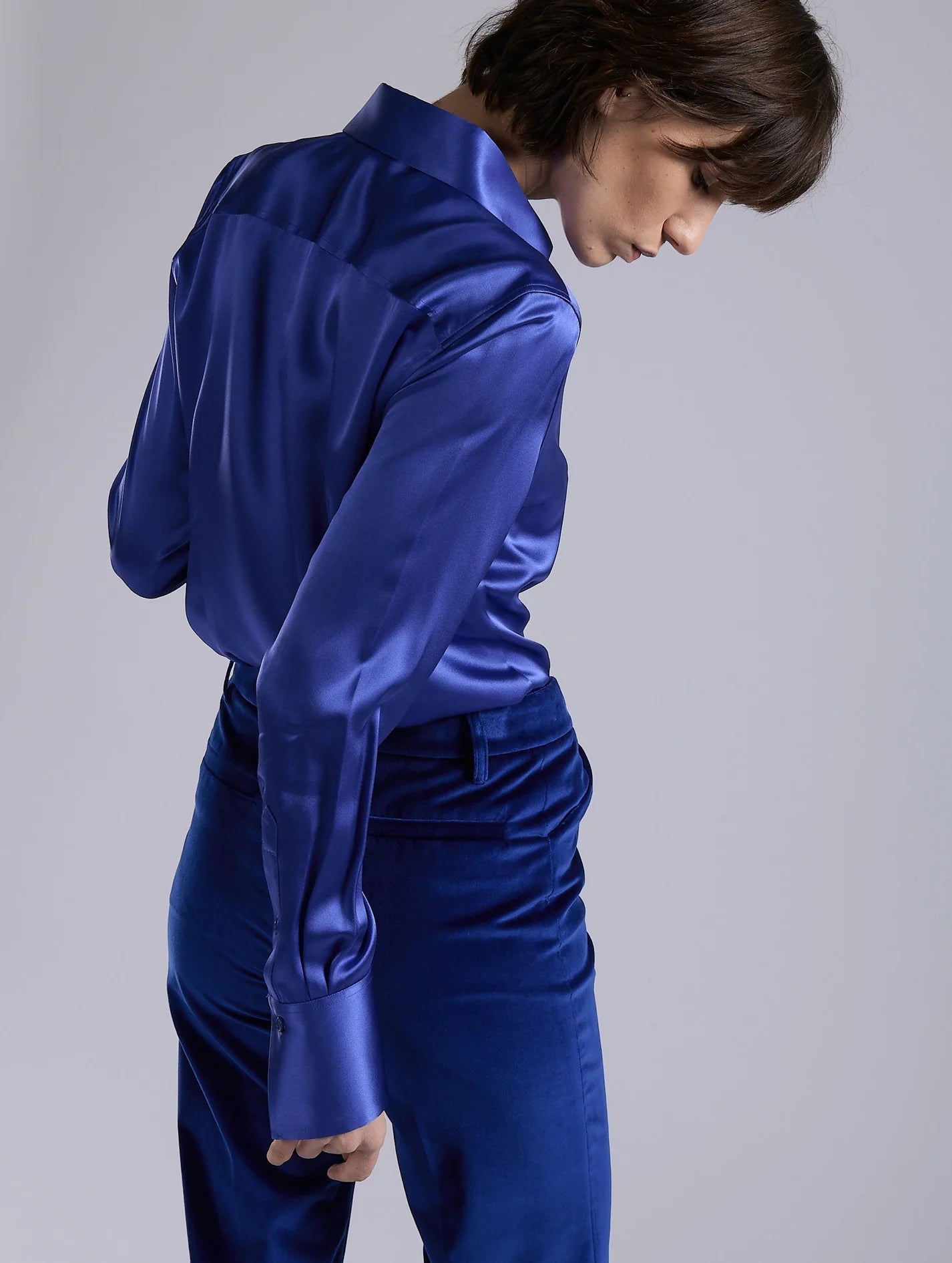 Barbara Bui BLUE SILK SATIN LAVALLIÈRE SHIRT