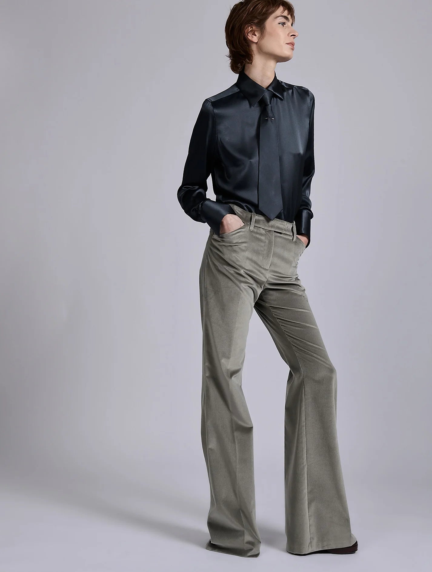Barbara Bui Grey Velvet Flare Trousers