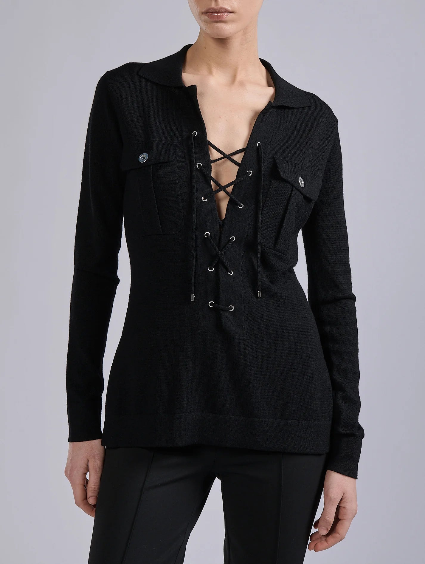 Barbara Bui BLACK MERINO WOOL KNIT SAFARI SWEATER