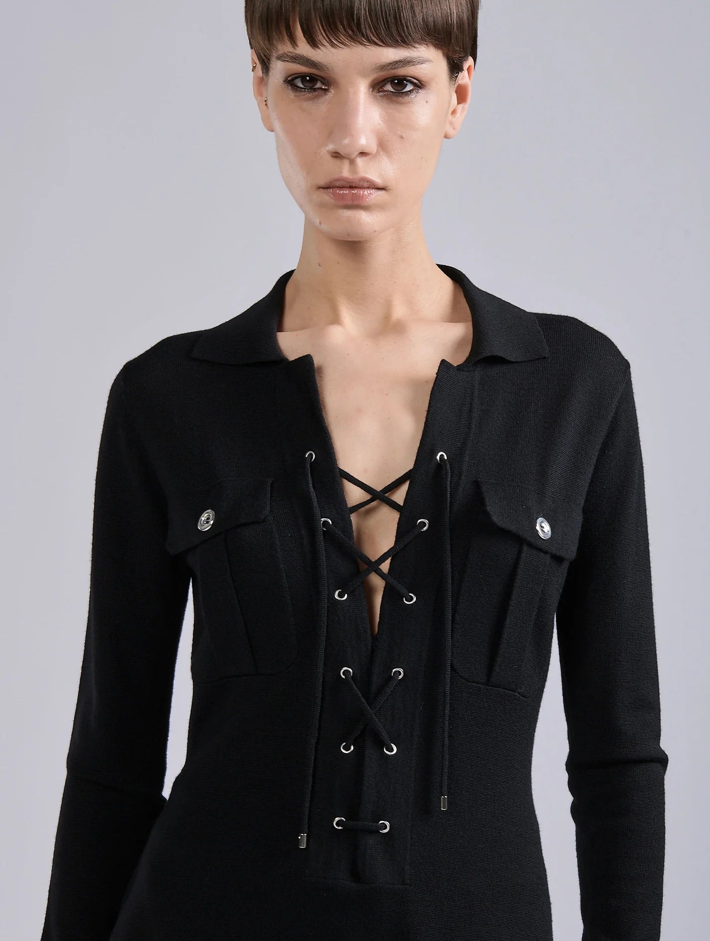 Barbara Bui BLACK MERINO WOOL KNIT SAFARI SWEATER