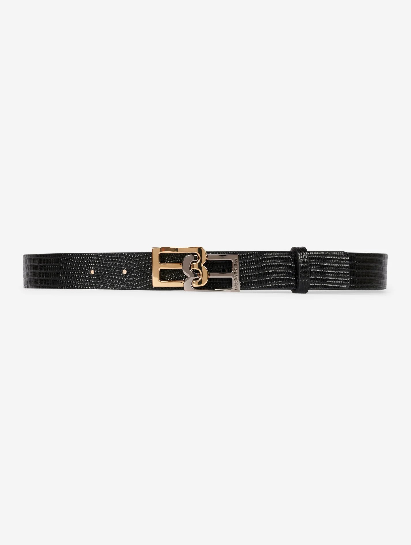 Barbara Bui BLACK LIZARD-EMBOSSED LEATHER LOGO BELT