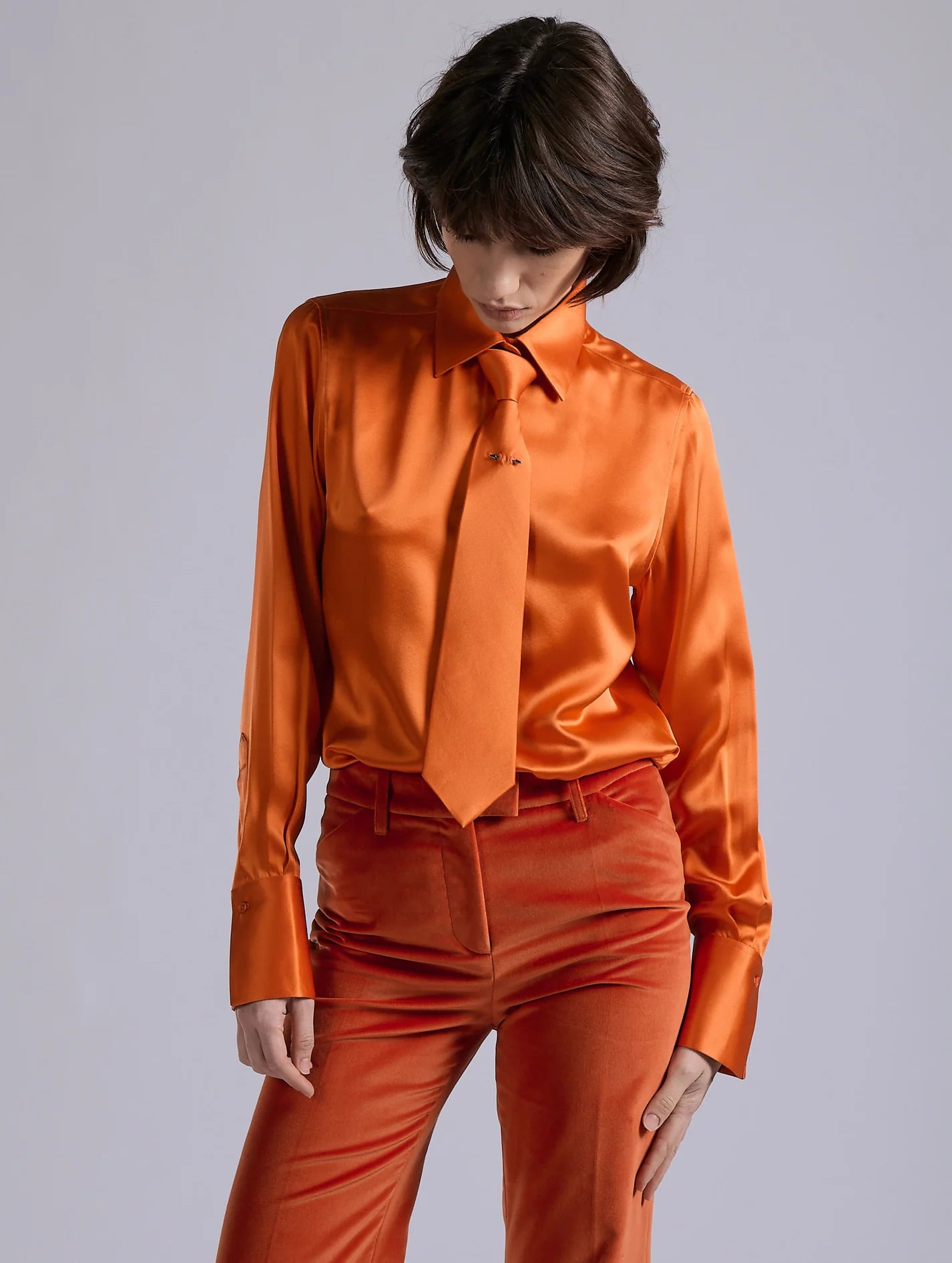 Barbara Bui ORANGE SILK SATIN TIE
