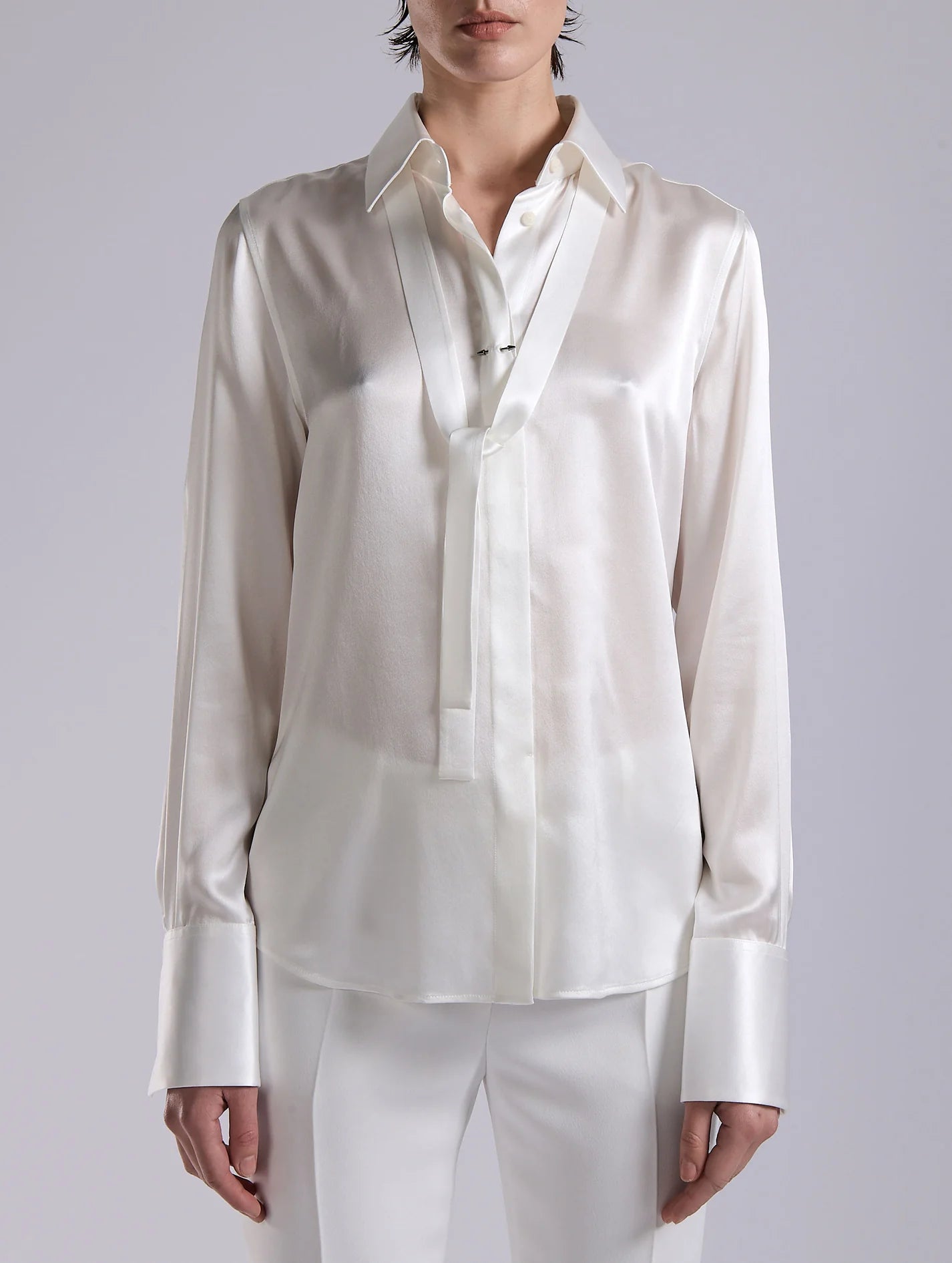 Barbara Bui White SILK SATIN LAVALLIÈRE SHIRT