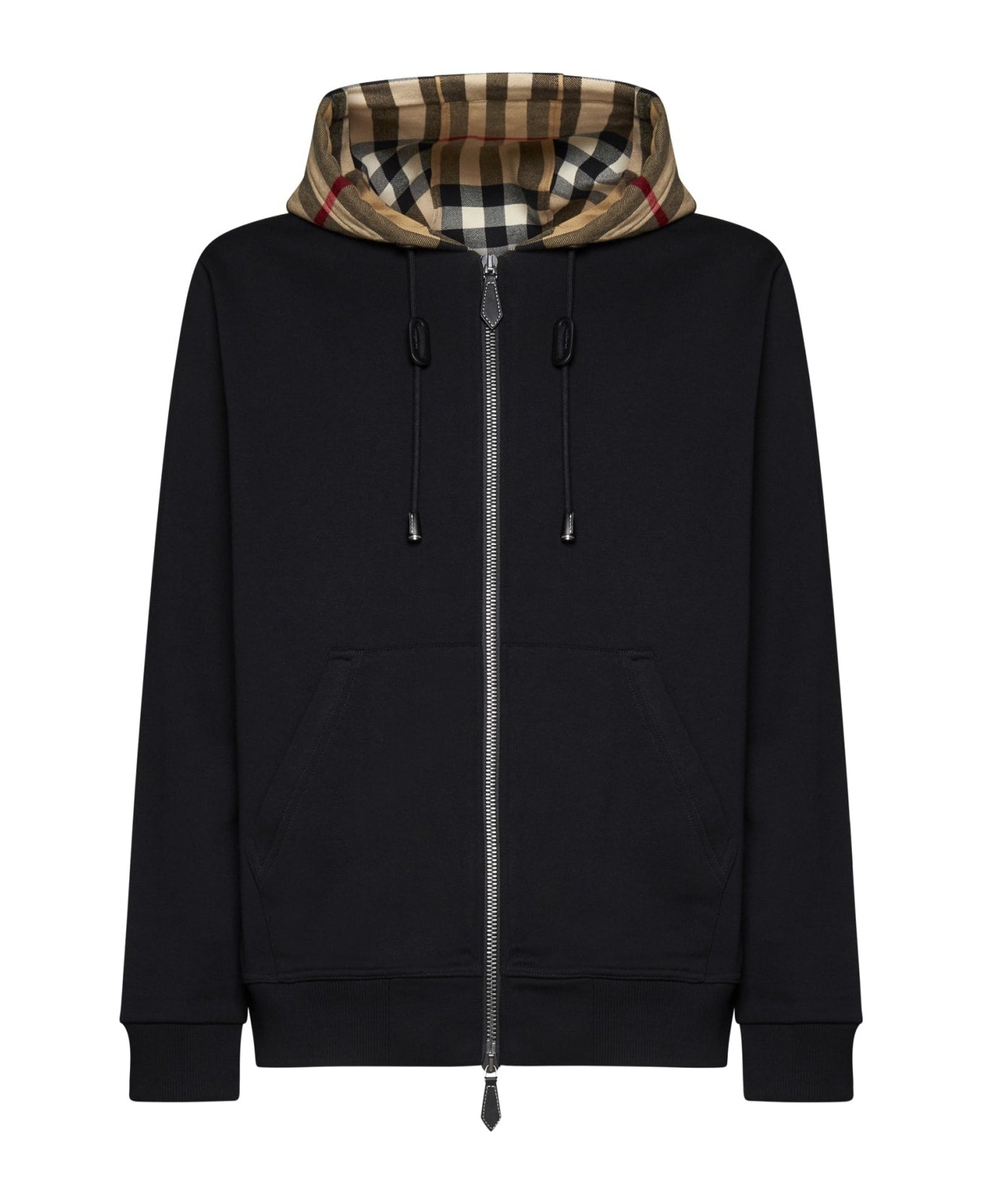 BURBERRY Check Detailed Zipped Drawstring Hoodie