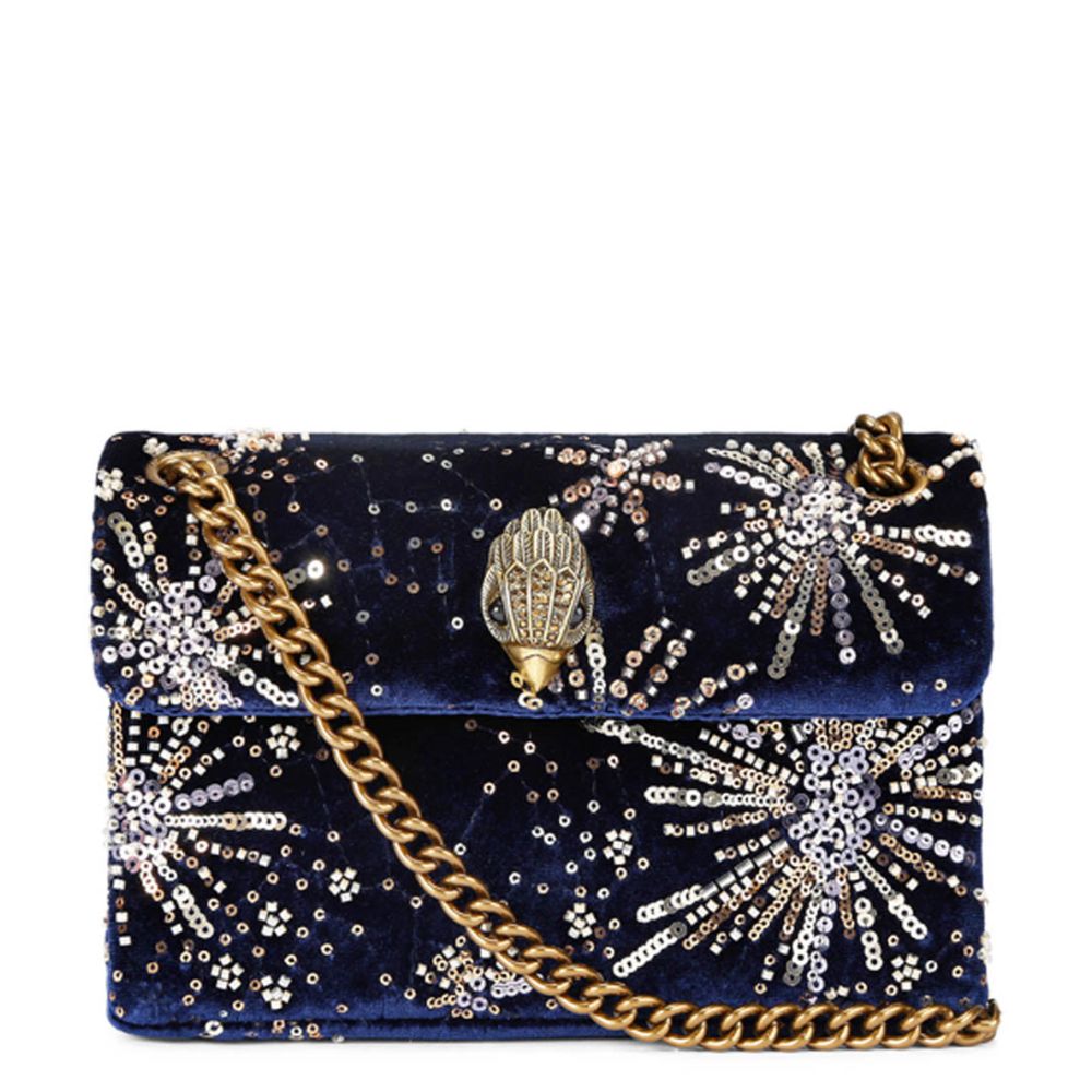 Kurt Geiger Navy Velvet Mini Kensington Bag