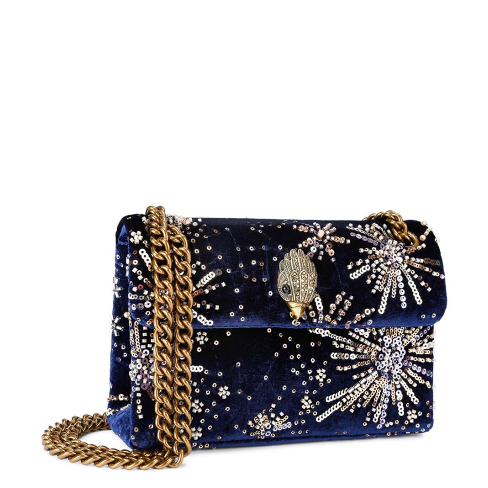 Kurt Geiger Navy Velvet Mini Kensington Bag