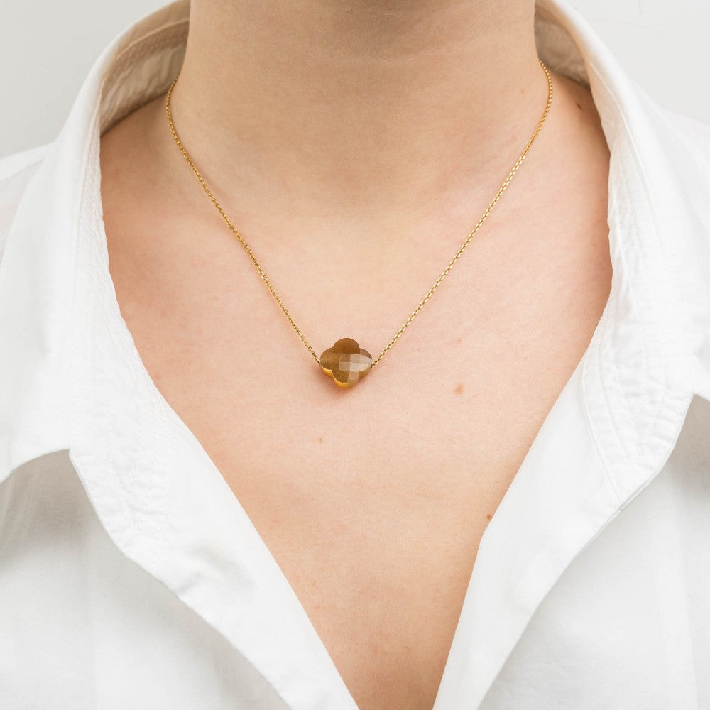 Morganne Bello Golden Sunstone Clover Necklace